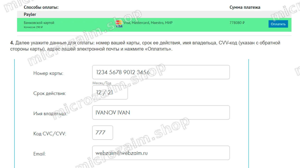 оплата займа в лк веб займа
