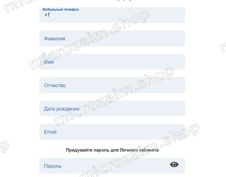 форма регистрации личного кабинета веб займа