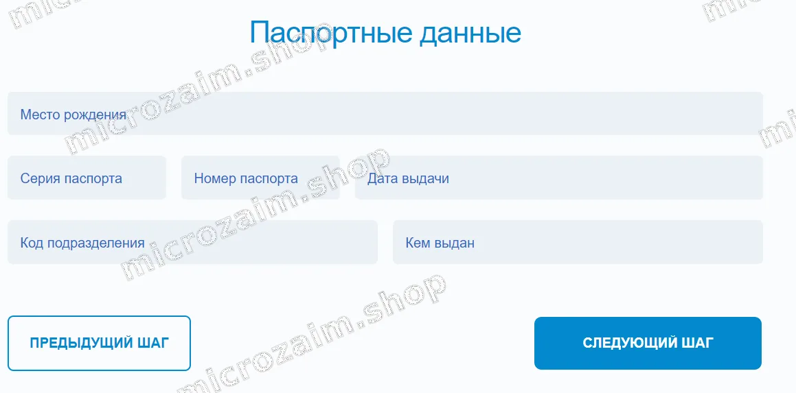 заполнить анкету на получение займа
