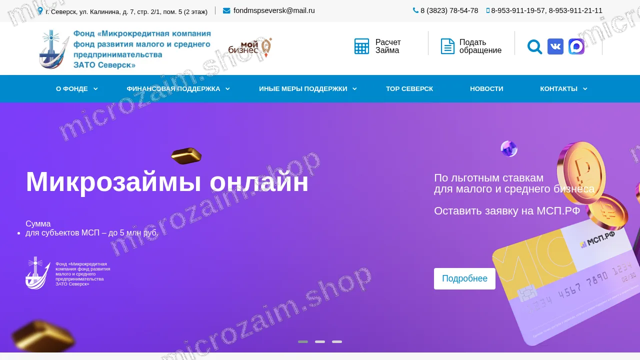 Главная страница — Фонд «МКК ФРМСП ЗАТО Северск»