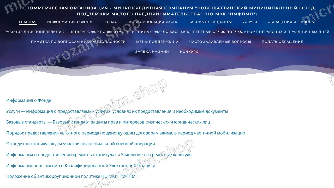 Главная страница — НО МКК «НМФПМП»