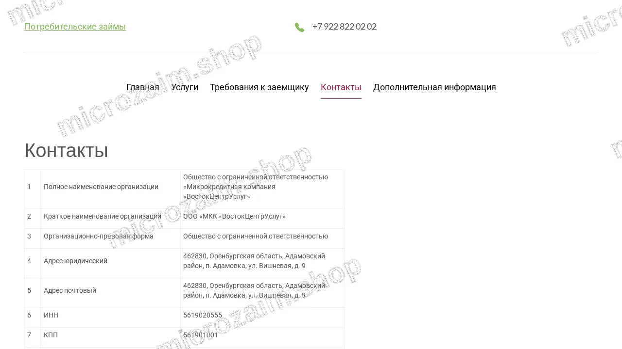 Страница контактов — ООО «МКК «ВостокЦентрУслуг»